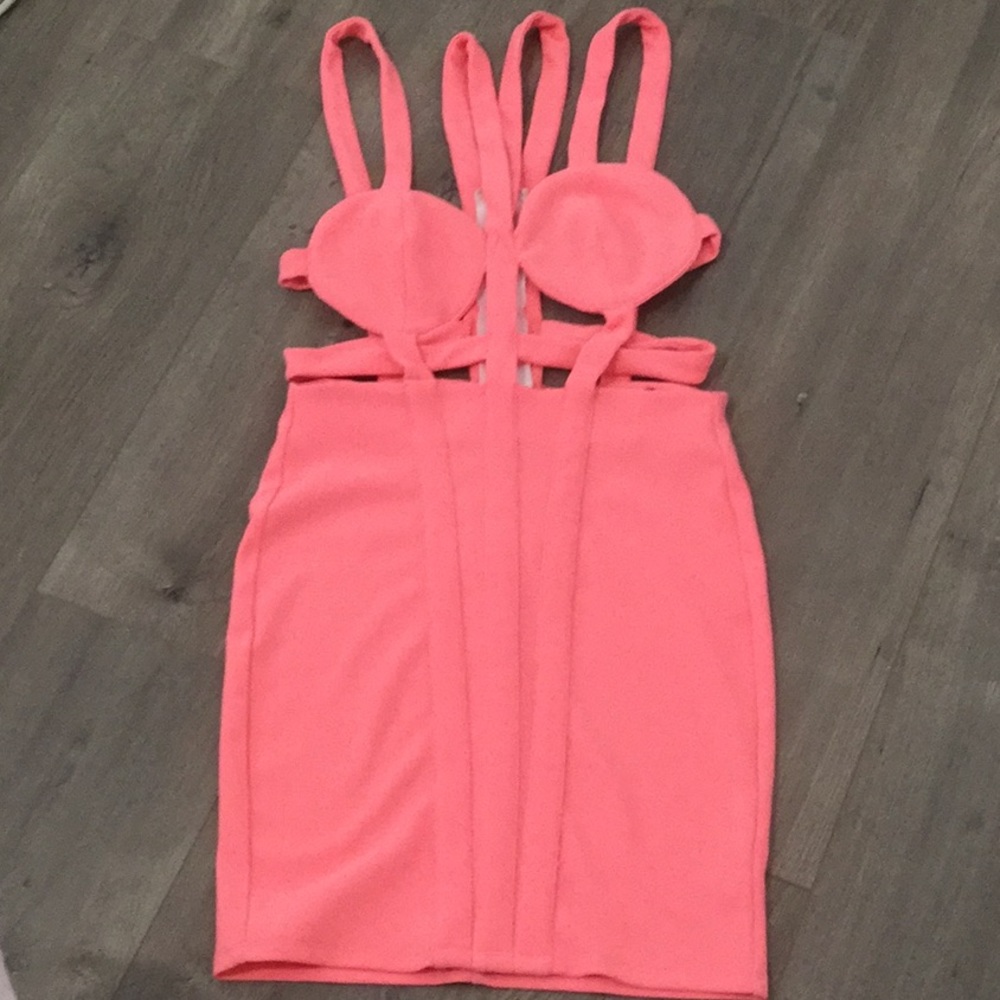 Nasty gal commotion neon pink cage dress medium